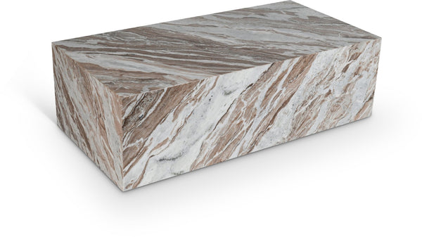 Meridian Furniture Bolzano Genuine Marble Coffee Table with Polished Veined Stone Surface for Modern Living Rooms Brown Genuine Marble 251Brown-CT