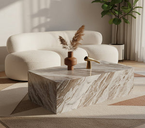 Meridian Furniture Bolzano Genuine Marble Coffee Table with Polished Veined Stone Surface for Modern Living Rooms Brown Genuine Marble 251Brown-CT