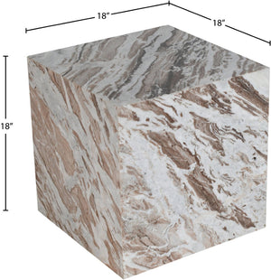 Meridian Furniture Bolzano Genuine Marble Cube End Table Handcrafted Polished Stone Accent for Living Room Brown 251Brown-ET