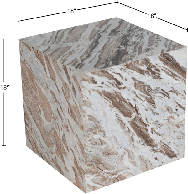 Meridian Furniture Bolzano Genuine Marble Cube End Table Handcrafted Polished Stone Accent for Living Room Brown 251Brown-ET