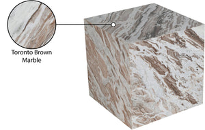 Meridian Furniture Bolzano Genuine Marble Cube End Table Handcrafted Polished Stone Accent for Living Room Brown 251Brown-ET