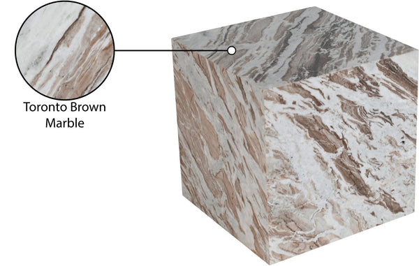 Meridian Furniture Bolzano Genuine Marble Cube End Table Handcrafted Polished Stone Accent for Living Room Brown 251Brown-ET