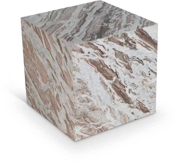 Meridian Furniture Bolzano Genuine Marble Cube End Table Handcrafted Polished Stone Accent for Living Room Brown 251Brown-ET