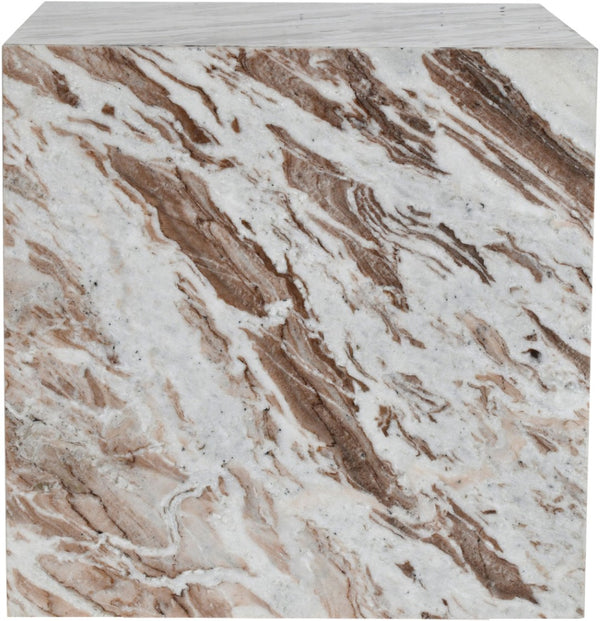 Meridian Furniture Bolzano Genuine Marble Cube End Table Handcrafted Polished Stone Accent for Living Room Brown 251Brown-ET