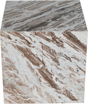 Meridian Furniture Bolzano Genuine Marble Cube End Table Handcrafted Polished Stone Accent for Living Room Brown 251Brown-ET