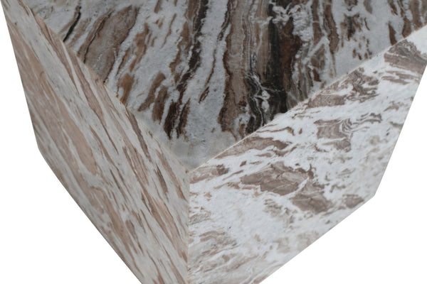 Meridian Furniture Bolzano Genuine Marble Cube End Table Handcrafted Polished Stone Accent for Living Room Brown 251Brown-ET