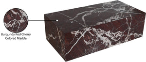 Meridian Furniture Bolzano Genuine Marble Coffee Table with Polished Veined Stone Surface for Modern Living Rooms Red Genuine Marble 251Cherry-CT