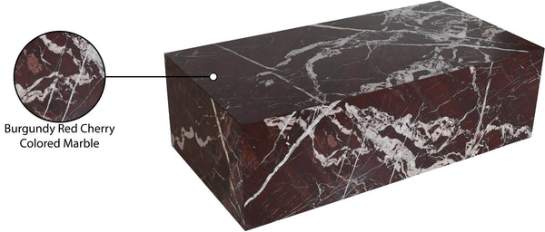 Meridian Furniture Bolzano Genuine Marble Coffee Table with Polished Veined Stone Surface for Modern Living Rooms Red Genuine Marble 251Cherry-CT