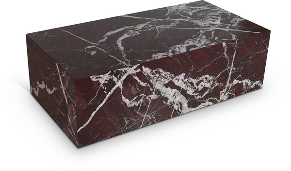 Meridian Furniture Bolzano Genuine Marble Coffee Table with Polished Veined Stone Surface for Modern Living Rooms Red Genuine Marble 251Cherry-CT