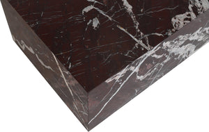 Meridian Furniture Bolzano Genuine Marble Coffee Table with Polished Veined Stone Surface for Modern Living Rooms Red Genuine Marble 251Cherry-CT