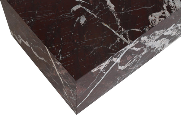 Meridian Furniture Bolzano Genuine Marble Coffee Table with Polished Veined Stone Surface for Modern Living Rooms Red Genuine Marble 251Cherry-CT