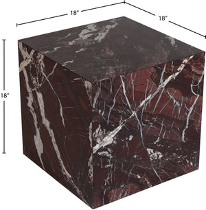 Meridian Furniture Bolzano Genuine Marble Cube End Table Handcrafted Polished Stone Accent for Living Room Red 251Cherry-ET