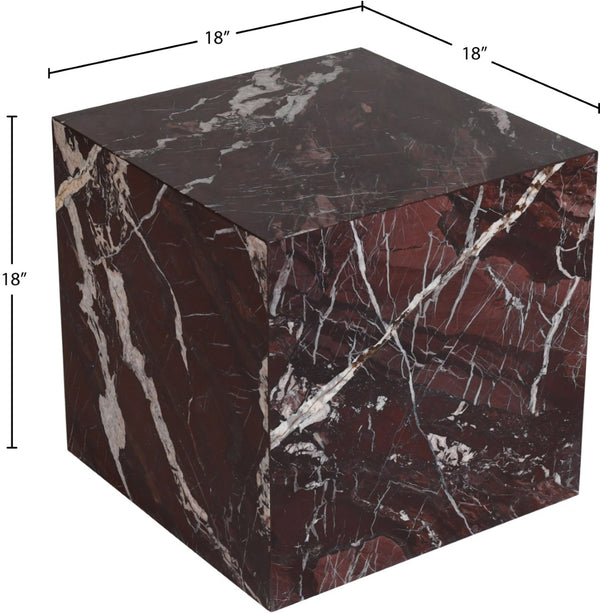 Meridian Furniture Bolzano Genuine Marble Cube End Table Handcrafted Polished Stone Accent for Living Room Red 251Cherry-ET