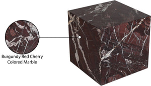 Meridian Furniture Bolzano Genuine Marble Cube End Table Handcrafted Polished Stone Accent for Living Room Red 251Cherry-ET