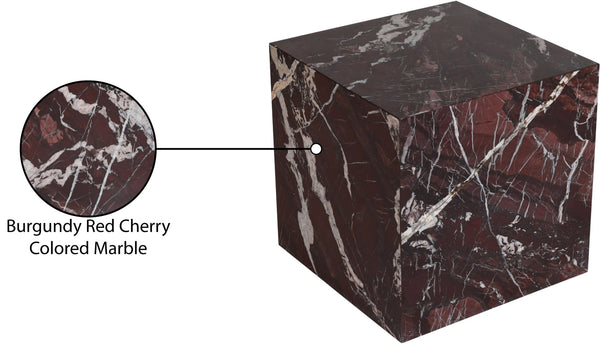 Meridian Furniture Bolzano Genuine Marble Cube End Table Handcrafted Polished Stone Accent for Living Room Red 251Cherry-ET