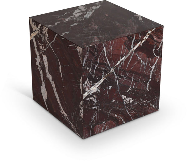 Meridian Furniture Bolzano Genuine Marble Cube End Table Handcrafted Polished Stone Accent for Living Room Red 251Cherry-ET