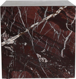 Meridian Furniture Bolzano Genuine Marble Cube End Table Handcrafted Polished Stone Accent for Living Room Red 251Cherry-ET