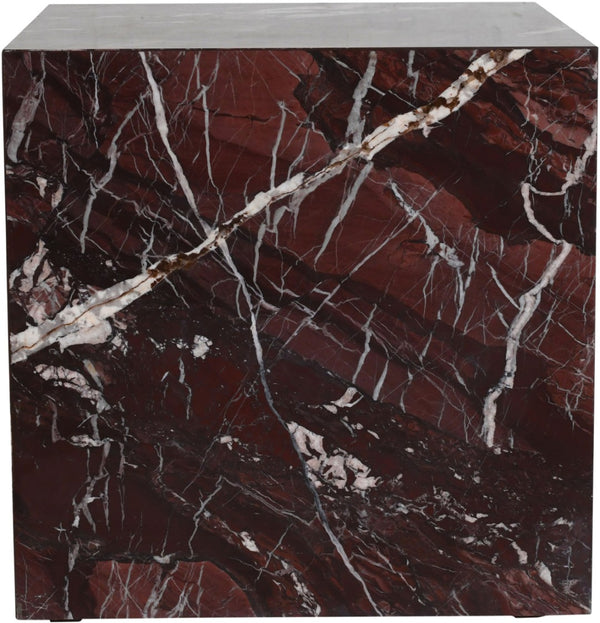 Meridian Furniture Bolzano Genuine Marble Cube End Table Handcrafted Polished Stone Accent for Living Room Red 251Cherry-ET