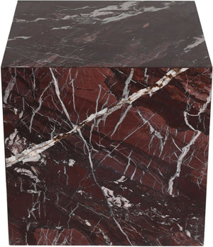 Meridian Furniture Bolzano Genuine Marble Cube End Table Handcrafted Polished Stone Accent for Living Room Red 251Cherry-ET