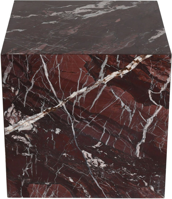 Meridian Furniture Bolzano Genuine Marble Cube End Table Handcrafted Polished Stone Accent for Living Room Red 251Cherry-ET
