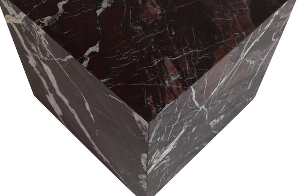 Meridian Furniture Bolzano Genuine Marble Cube End Table Handcrafted Polished Stone Accent for Living Room Red 251Cherry-ET