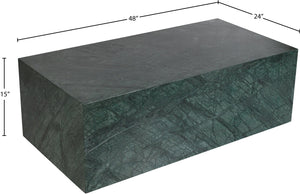 Meridian Furniture Bolzano Genuine Marble Coffee Table with Polished Veined Stone Surface for Modern Living Rooms Green Genuine Marble 251Green-CT