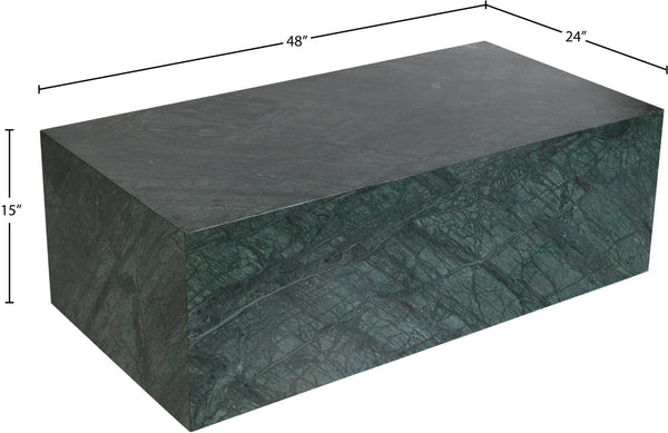 Meridian Furniture Bolzano Genuine Marble Coffee Table with Polished Veined Stone Surface for Modern Living Rooms Green Genuine Marble 251Green-CT