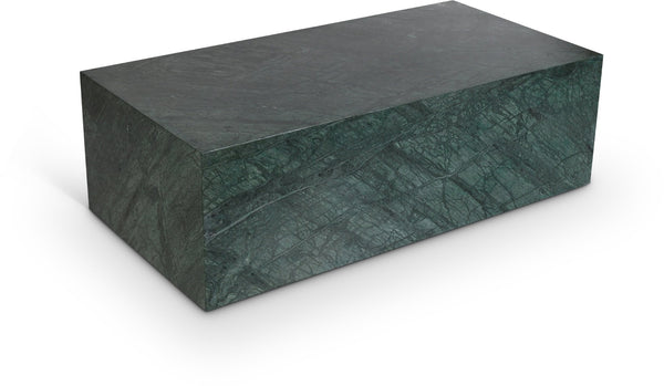 Meridian Furniture Bolzano Genuine Marble Coffee Table with Polished Veined Stone Surface for Modern Living Rooms Green Genuine Marble 251Green-CT