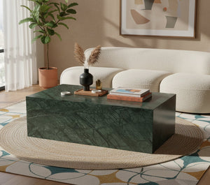 Meridian Furniture Bolzano Genuine Marble Coffee Table with Polished Veined Stone Surface for Modern Living Rooms Green Genuine Marble 251Green-CT