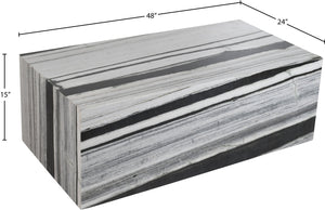 Meridian Furniture Bolzano Genuine Marble Coffee Table with Polished Veined Stone Surface for Modern Living Rooms Black Panda Marble 251Panda-CT