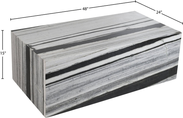 Meridian Furniture Bolzano Genuine Marble Coffee Table with Polished Veined Stone Surface for Modern Living Rooms Black Panda Marble 251Panda-CT