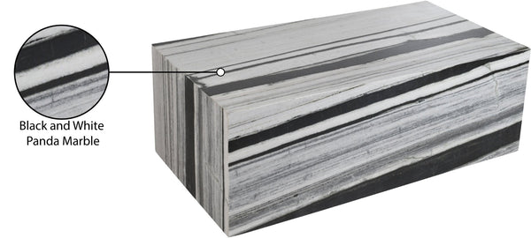 Meridian Furniture Bolzano Genuine Marble Coffee Table with Polished Veined Stone Surface for Modern Living Rooms Black Panda Marble 251Panda-CT