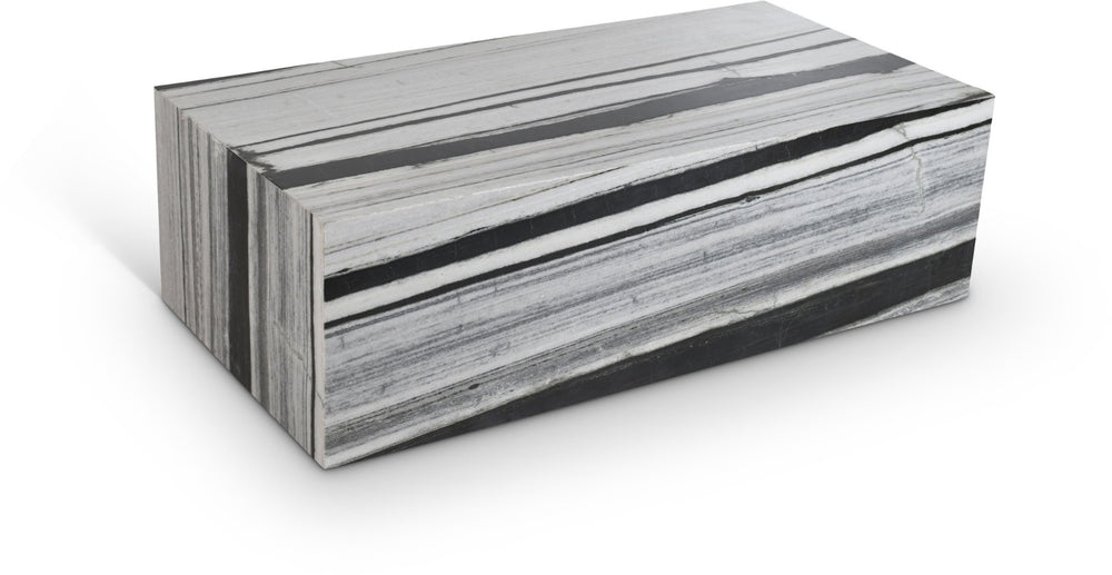 Meridian Furniture Bolzano Genuine Marble Coffee Table with Polished Veined Stone Surface for Modern Living Rooms Black Panda Marble 251Panda-CT