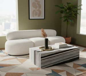 Meridian Furniture Bolzano Genuine Marble Coffee Table with Polished Veined Stone Surface for Modern Living Rooms Black Panda Marble 251Panda-CT