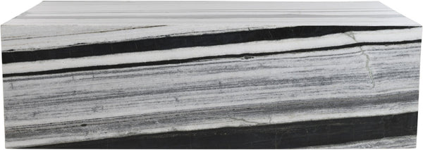 Meridian Furniture Bolzano Genuine Marble Coffee Table with Polished Veined Stone Surface for Modern Living Rooms Black Panda Marble 251Panda-CT