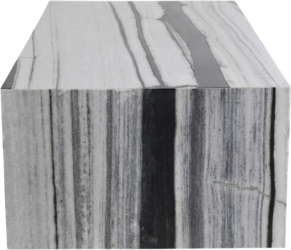 Meridian Furniture Bolzano Genuine Marble Coffee Table with Polished Veined Stone Surface for Modern Living Rooms Black Panda Marble 251Panda-CT