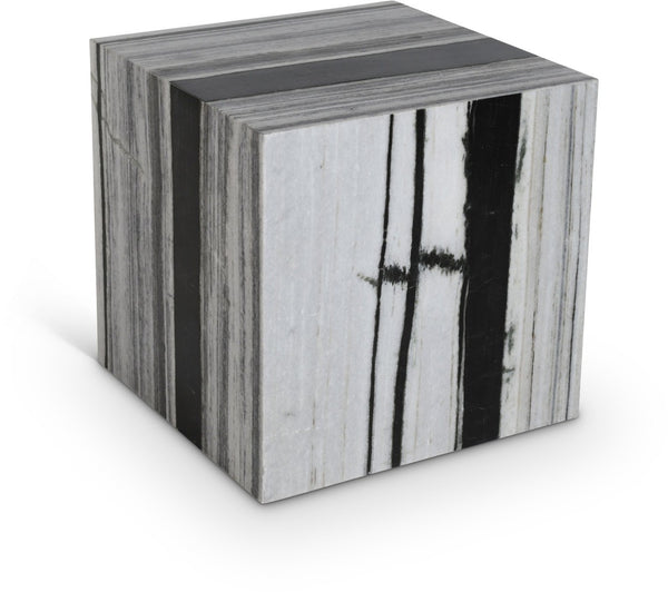 Meridian Furniture Bolzano Genuine Marble Cube End Table Handcrafted Polished Stone Accent for Living Room Black 251Panda-ET