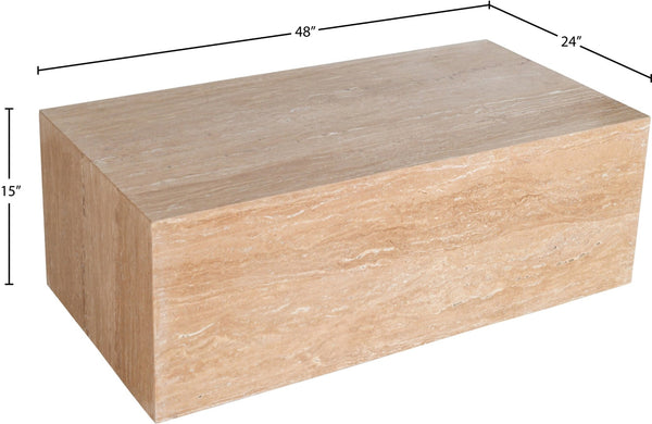 Meridian Furniture Bolzano Genuine Marble Coffee Table with Polished Veined Stone Surface for Modern Living Rooms Natural Travertine 251Travertine-CT