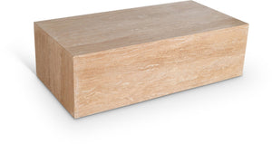 Meridian Furniture Bolzano Genuine Marble Coffee Table with Polished Veined Stone Surface for Modern Living Rooms Natural Travertine 251Travertine-CT