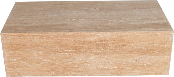 Meridian Furniture Bolzano Genuine Marble Coffee Table with Polished Veined Stone Surface for Modern Living Rooms Natural Travertine 251Travertine-CT