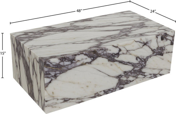 Meridian Furniture Bolzano Genuine Marble Coffee Table with Polished Veined Stone Surface for Modern Living Rooms White Viola Marble 251Viola-CT