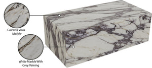 Meridian Furniture Bolzano Genuine Marble Coffee Table with Polished Veined Stone Surface for Modern Living Rooms White Viola Marble 251Viola-CT