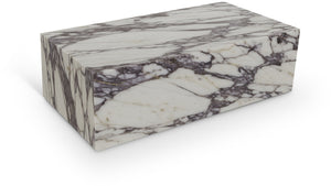 Meridian Furniture Bolzano Genuine Marble Coffee Table with Polished Veined Stone Surface for Modern Living Rooms White Viola Marble 251Viola-CT