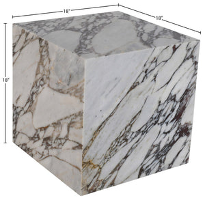 Meridian Furniture Bolzano Genuine Marble Cube End Table Handcrafted Polished Stone Accent for Living Room White 251Viola-ET