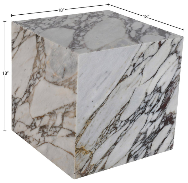 Meridian Furniture Bolzano Genuine Marble Cube End Table Handcrafted Polished Stone Accent for Living Room White 251Viola-ET