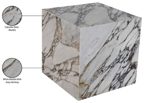 Meridian Furniture Bolzano Genuine Marble Cube End Table Handcrafted Polished Stone Accent for Living Room White 251Viola-ET