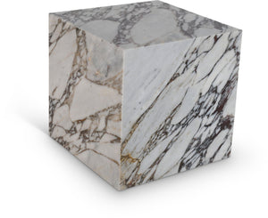Meridian Furniture Bolzano Genuine Marble Cube End Table Handcrafted Polished Stone Accent for Living Room White 251Viola-ET
