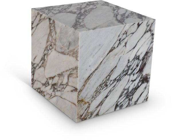 Meridian Furniture Bolzano Genuine Marble Cube End Table Handcrafted Polished Stone Accent for Living Room White 251Viola-ET