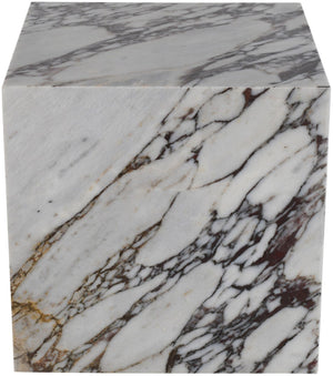 Meridian Furniture Bolzano Genuine Marble Cube End Table Handcrafted Polished Stone Accent for Living Room White 251Viola-ET