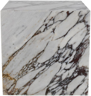Meridian Furniture Bolzano Genuine Marble Cube End Table Handcrafted Polished Stone Accent for Living Room White 251Viola-ET